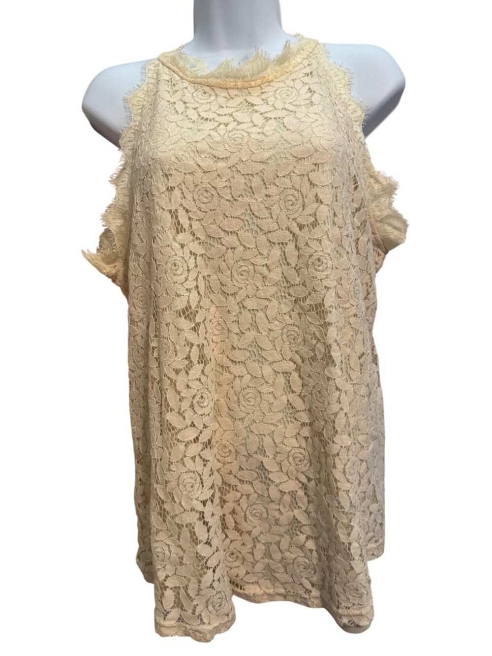 Berryou Halter Tank Top Ivory Lace Large